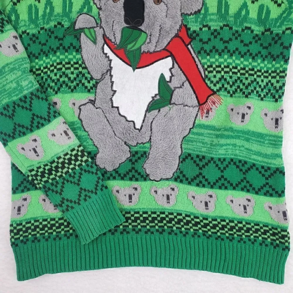 Blizzard Bay Men's or Women's Festive Koala 100% Cotton Sweater, Green  Unisex S